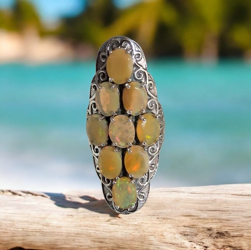 Opal Statement Ring 925 Sterling Silver Size 7.5 - image 2
